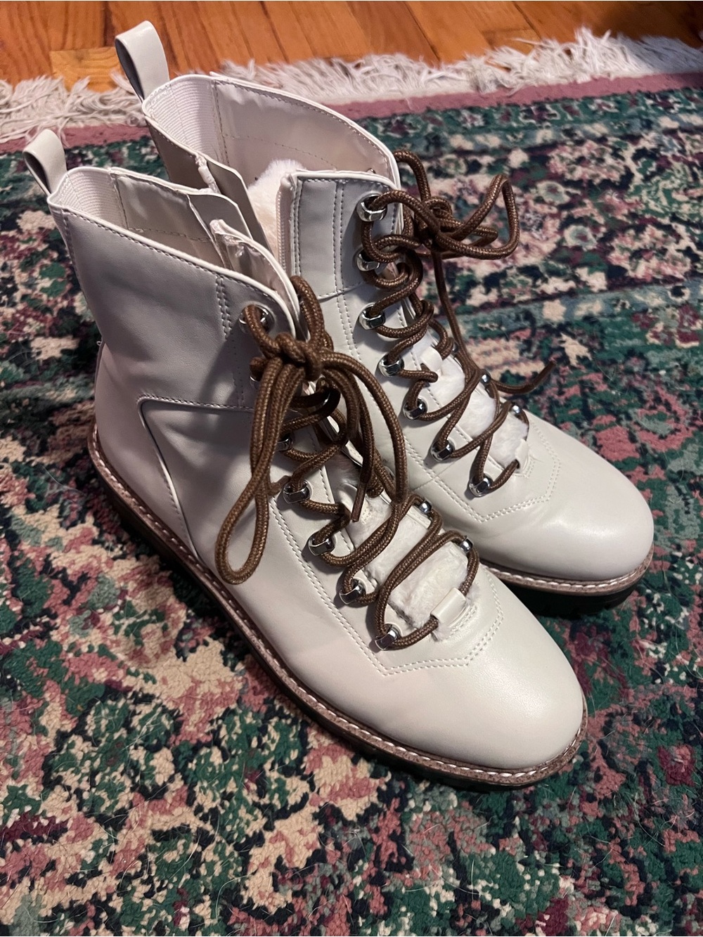 Target White Lace-Up Ankle Boots with Brown Laces